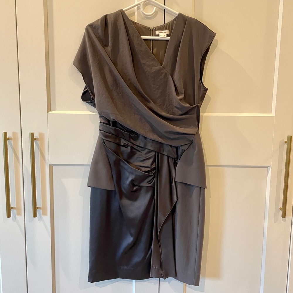 Helmut Lang Charcoal Silk Draped Dress